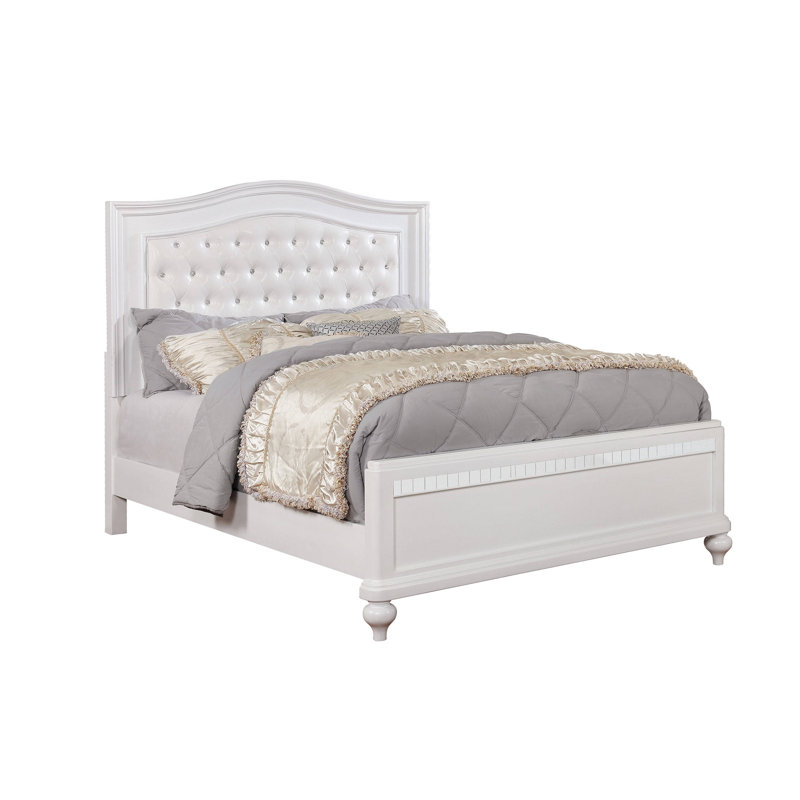 Micanor Tufted Upholstered Panel Bed, Full, Rose Gold
