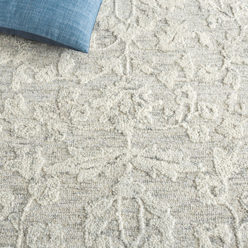 Marquee 510 Hand Tufted Wool/Cotton/Pet Yarn Floral Rug in Gray/Ivory, Round 6'