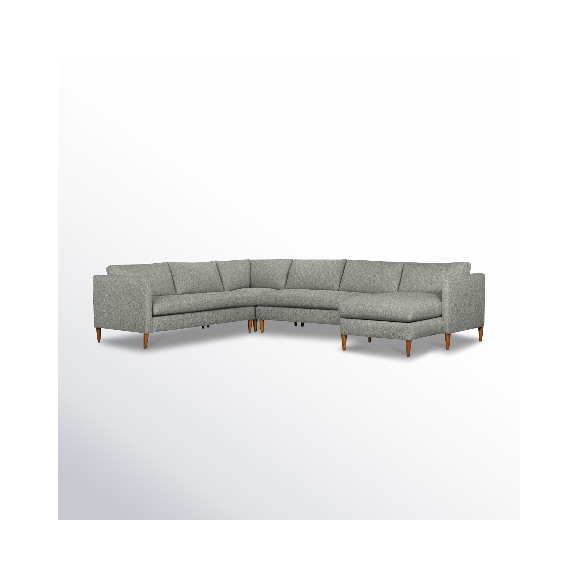 Clifford 4-Piece Upholstered Custom Sectional, Ticket Smoke Heathered Basketweave, Right Hand Facing