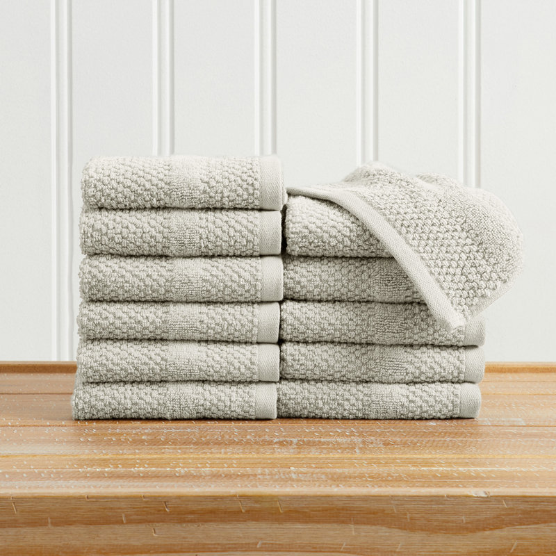 100% Cotton Textured Woven Bath Towel Set, Washcloth (Pack of 12), Light Grey