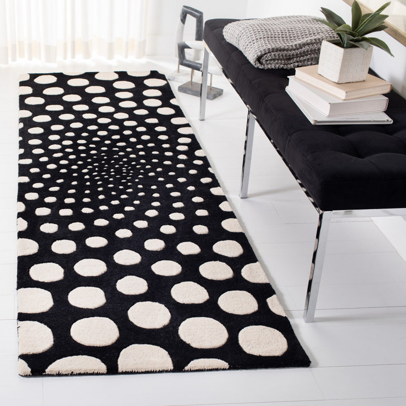 Tapis noir en laine touffeté à la main à motif abstrait Jorie, Tapis de couloir 2 pi 6 po x 8 pi