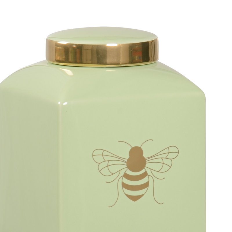 «Bee Graces Jar» par Shayla Copas, Vert clair / or, H 9,5 po x l 7 po x P 7 po
