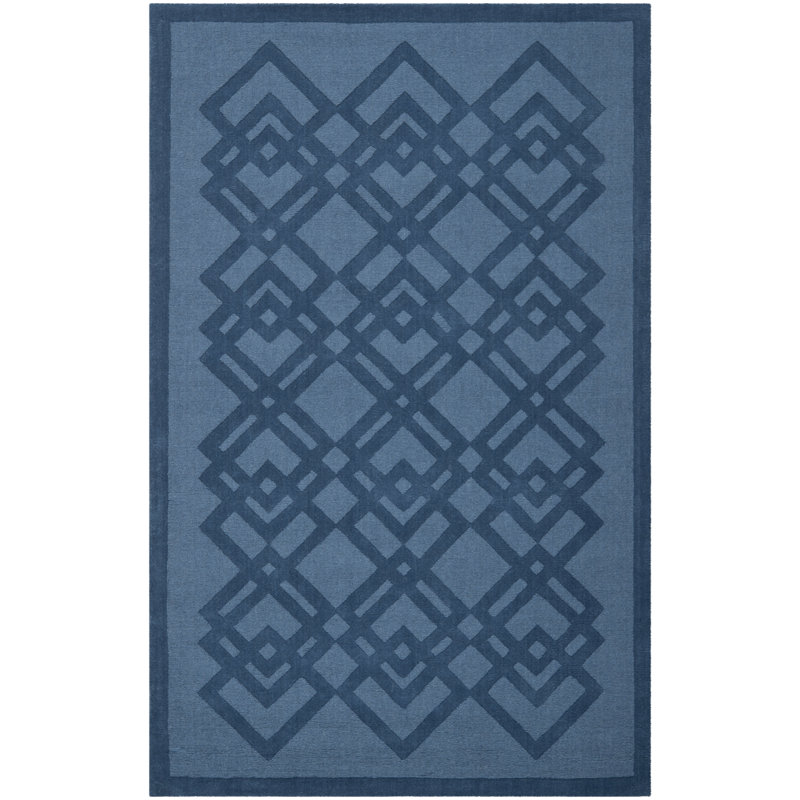 Viewpoint Carved Geometric Handmade Flatweave Wool Blue Area Rug, Rectangle 5' x 8'