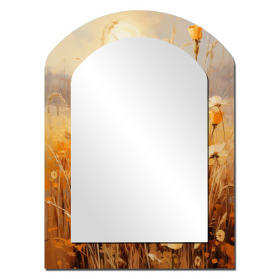 Golden Meadows - Landscapes Asymmetrical Decorative Wall Mirror, Yellow Arch Large Mirror, Printed Metal Art