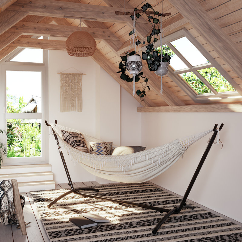 Hruby Double Classic Hammock with Stand, Beige