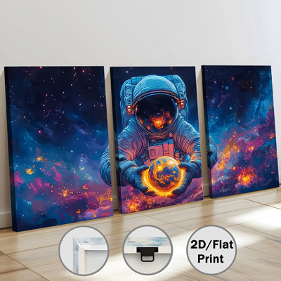 Space Astronaut Cyber, impression sur toile 3 pièces pour une ambiance de salon futuriste