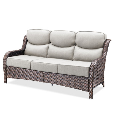 Deb 71" Outdoor Wicker Rattan Patio Sofa With 6" Thick Cushions by Red Barrel Studio