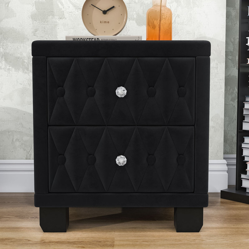 Tables de chevet, table de chevet étroite traditionnelle avec 2 tiroirs, Noir