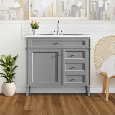 Ensemble de meuble-lavabo simple 36 po avec lavabo supérieur + 2 tiroirs + 1 armoire de rangement inclinable Modern