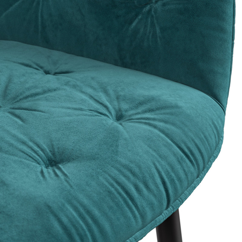 Bierman 48cm H Tufted Velvet Upholstered Dining Armchair, Black Metal Legs, Set Of 4, Blue