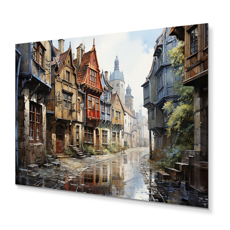 Danemark, vieille ville I, impression sur métal, H 30 po x l 40 po x P 1 po
