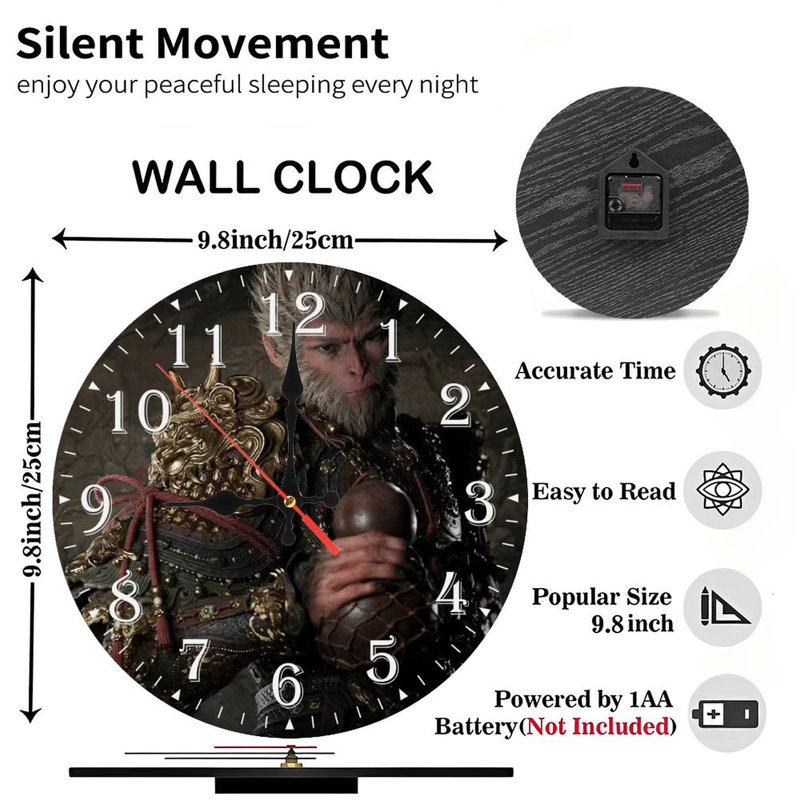 Horloge murale en bois 10 po, mouvement silencieux, à piles (piles AA non incluses), décor artistique, parfait pour les décorations
