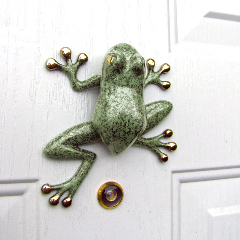 Heurtoir de porte rainette, Laiton / patine bleu-vert