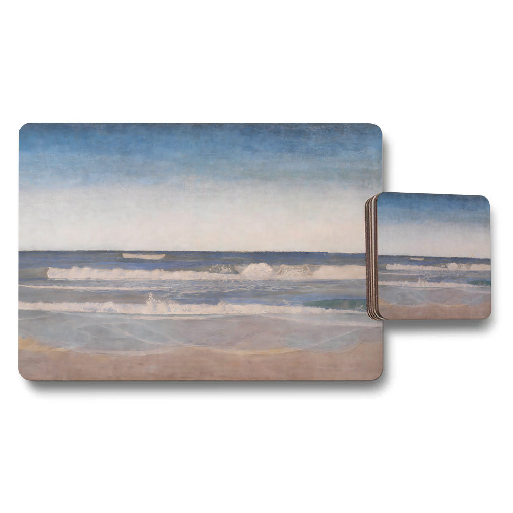 Beach Sunrise Seascape Placemats Coaster Set With Ocean Waves
