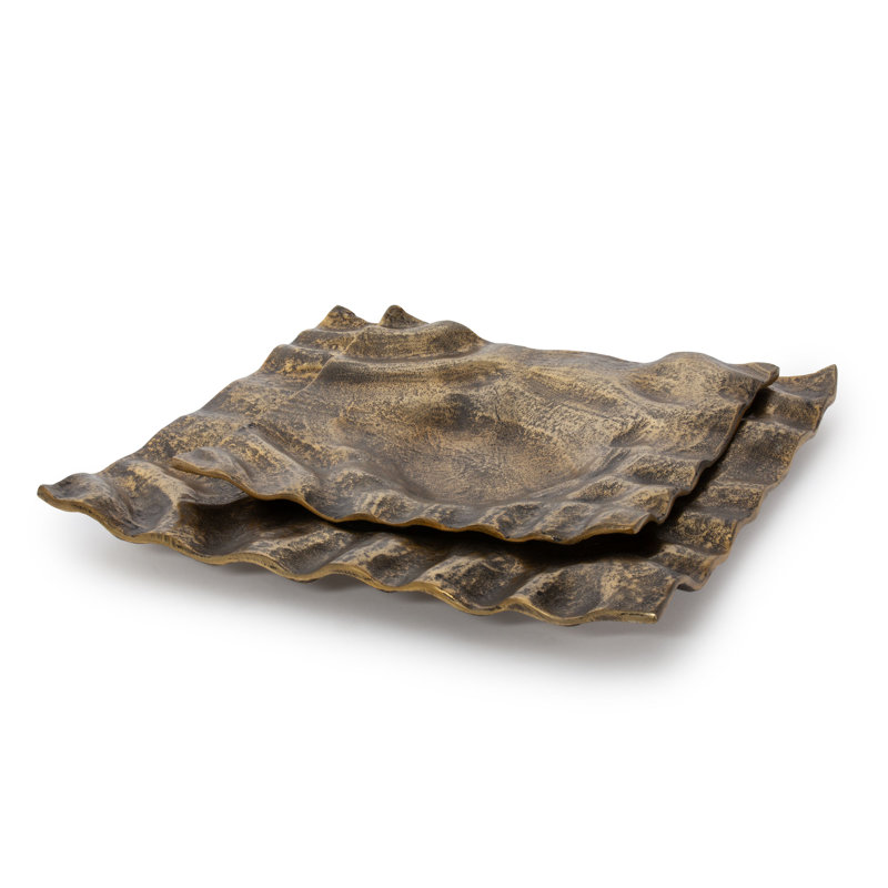 Amaya Aluminum Decorative Tray, Gold, 2" H x 16" W x 16" D