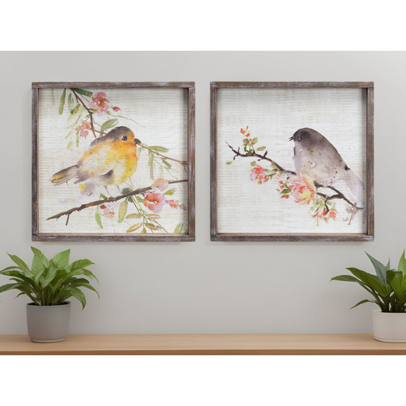 Ensemble de deux œuvres d'art encadrées carrées en bois brun
