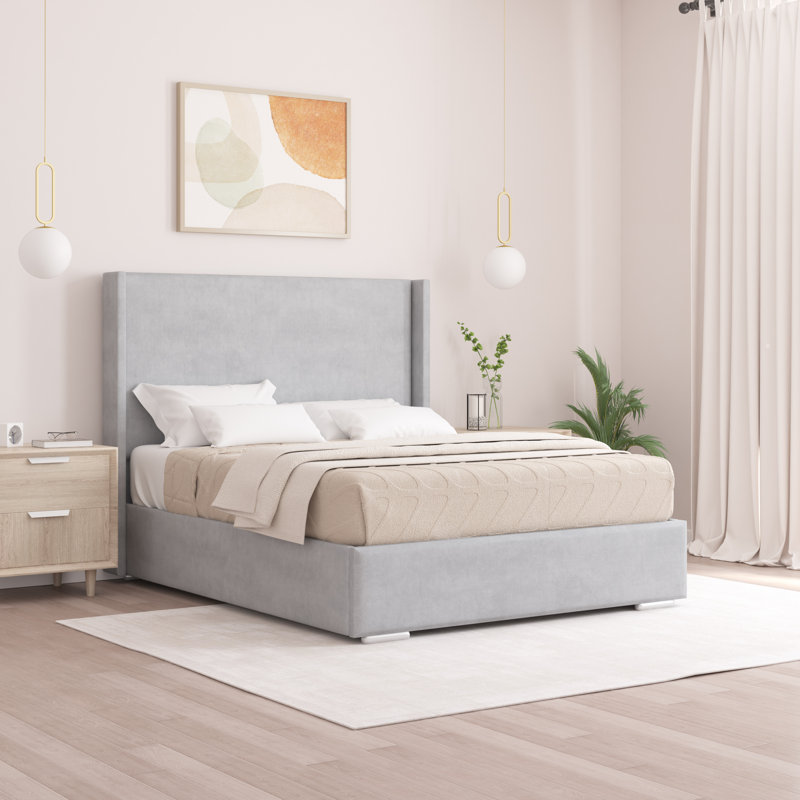 Chelby Upholstered Bed, Single (3'), Light Silver