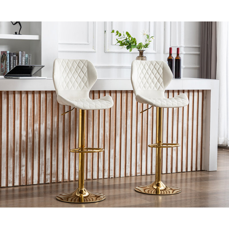 Tierone Upholstered Swivel Adjustable Height Counter Stool with Metal Frame, Modern Velvet Counter Stool, Cream, Gold