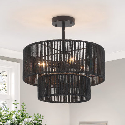 2-tier Rattan Semi-flush Mount Ceiling Light