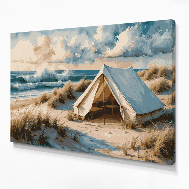 Art mural sur toile beige "Coastal Beach Camp", H 8 po x l 10 po
