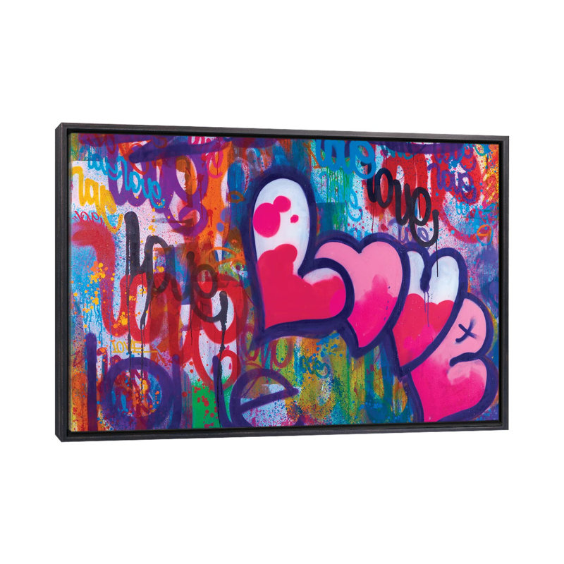 One Love IV par KBM - reproduction d'art, Toile avec cadre noir patiné, Pas de tapis, H 26 po x l 40 po x 1,5 po