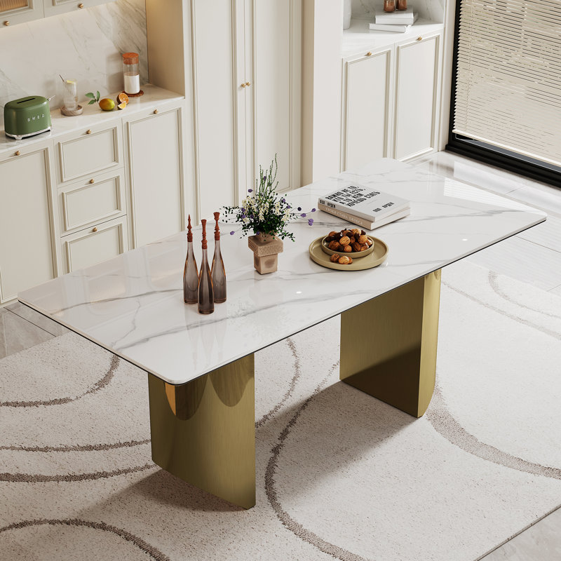 Madigan Faux Marble Top Metal Base Dining Table, Gold