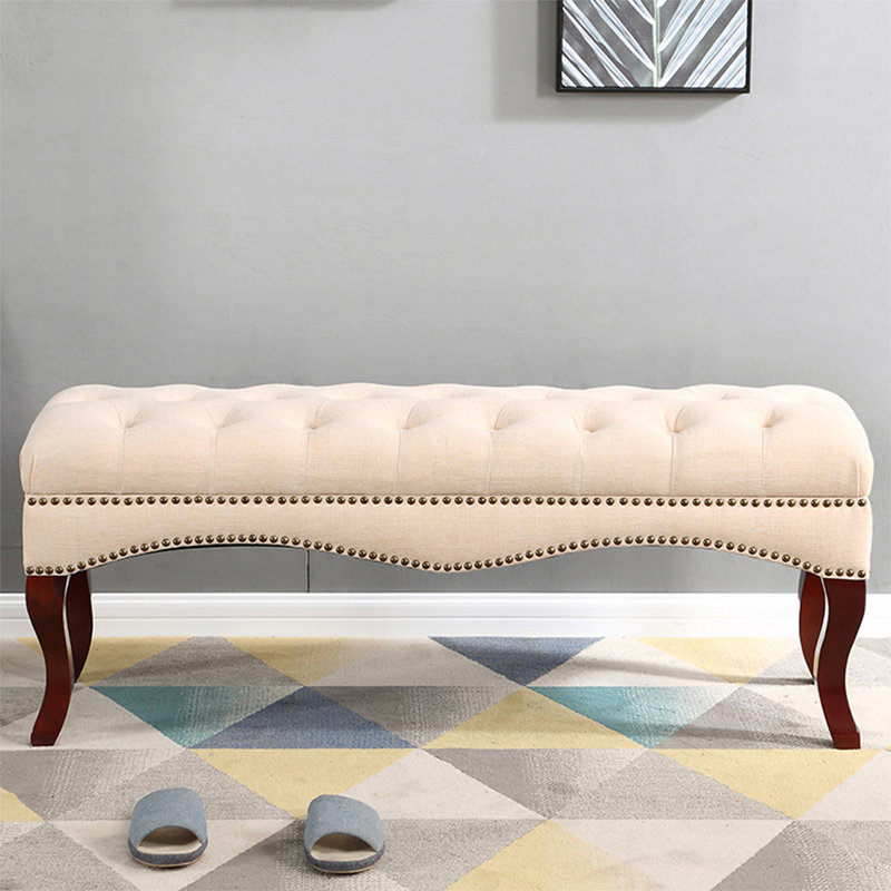 Banc rembourré beige, H 17,72 po x l 47,24 po x P 15,75 po