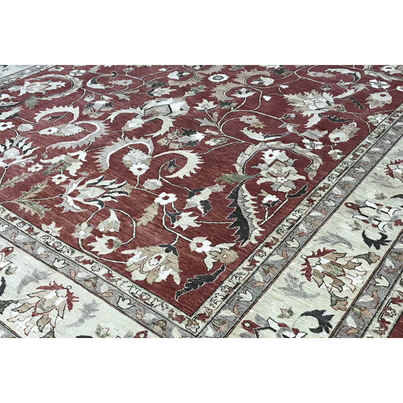 Wool Oriental Area Rug in Rust/Ivory