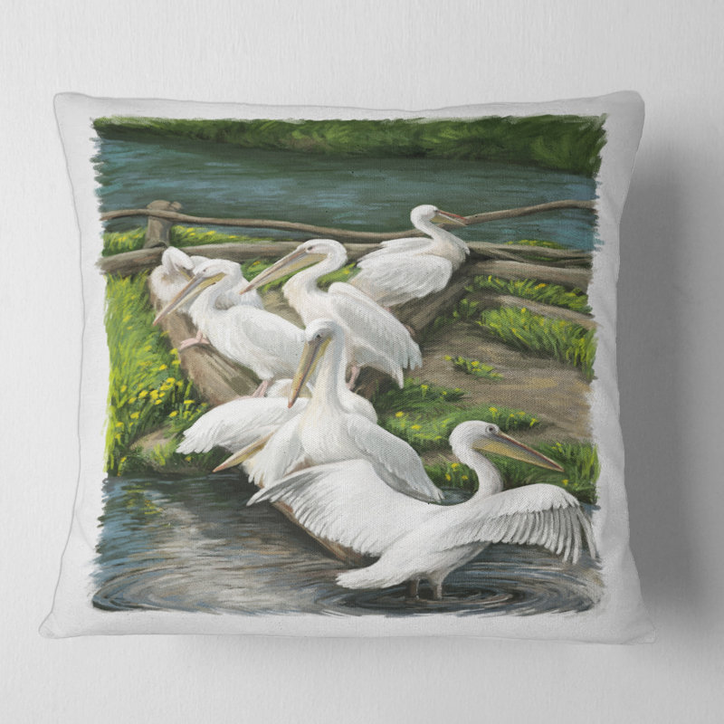 Pelicans se reposant près de l'eau, 18" x 18"