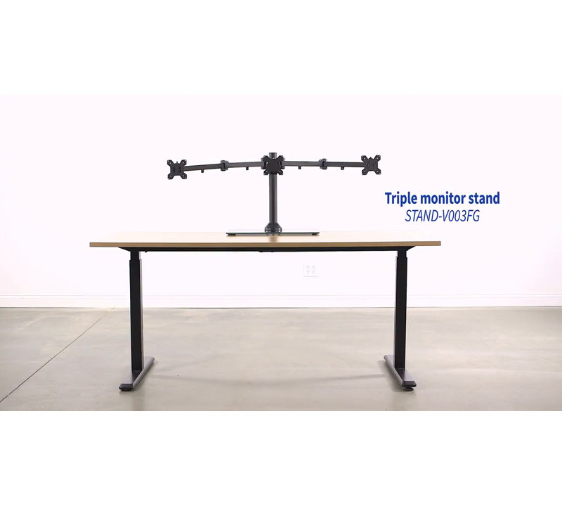 Black Triple Monitor Mount with Glass Base and Steel Arms