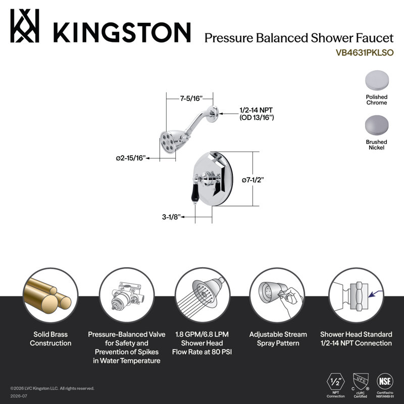 Robinet de douche à pression équilibrée (contrôle de la température seulement) metropolitan onyx Duchess, Bronze huilé