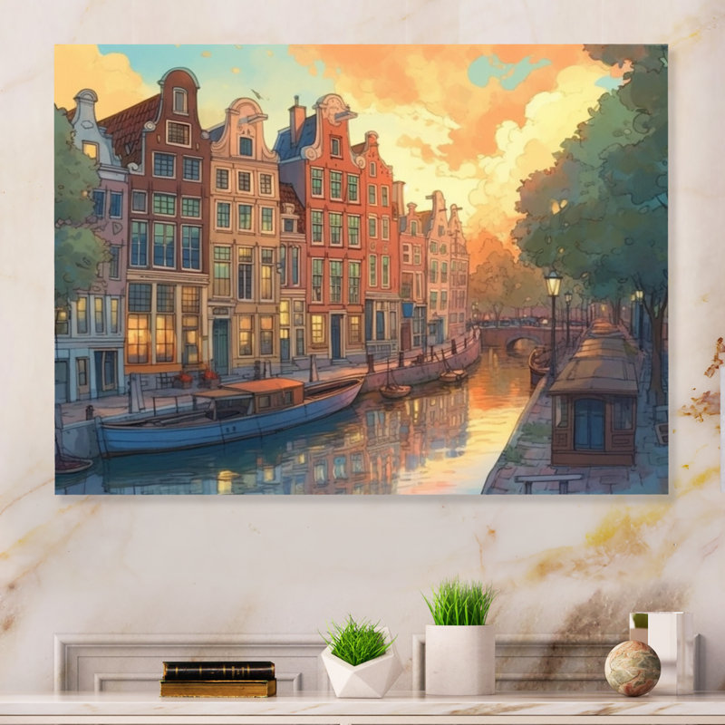 Peaceful Amsterdam I, reproduction d'art sur toile, H 16 po x l 32 po x P 1 po, Toile tendue