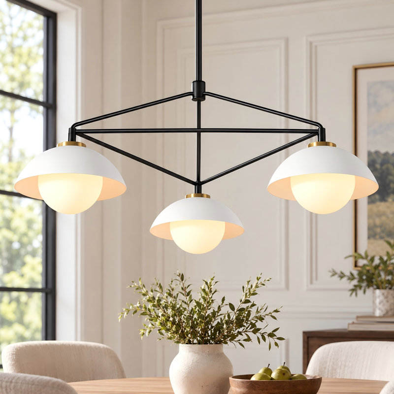 Lustre géométrique triangulaire noir et crème à 3 lumières à intensité variable Elowen