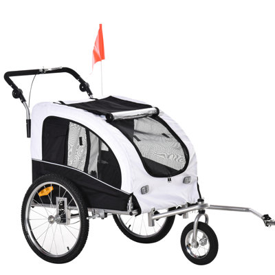 21 Pet Stroller & Bike Trailer In White. Canopy And Storage Included. For Medium Dogs. Fabric, Steel Frame. Easy Entry, Good Ventilation - . White With Canopy, Storage. Dogs Up To 20.75" Long, 44