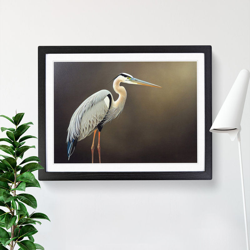An Astounding Heron Bird - Single Picture Frame Print, Black, 25cm H x 34cm W x 2cm D