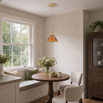 Modern 1-Light Polished Brass Mini Chandelier with Scalloped Textured Glass Shade