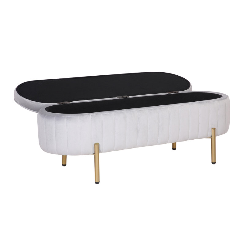 Kronqui Storage Ottoman Bench, Gray Velvet