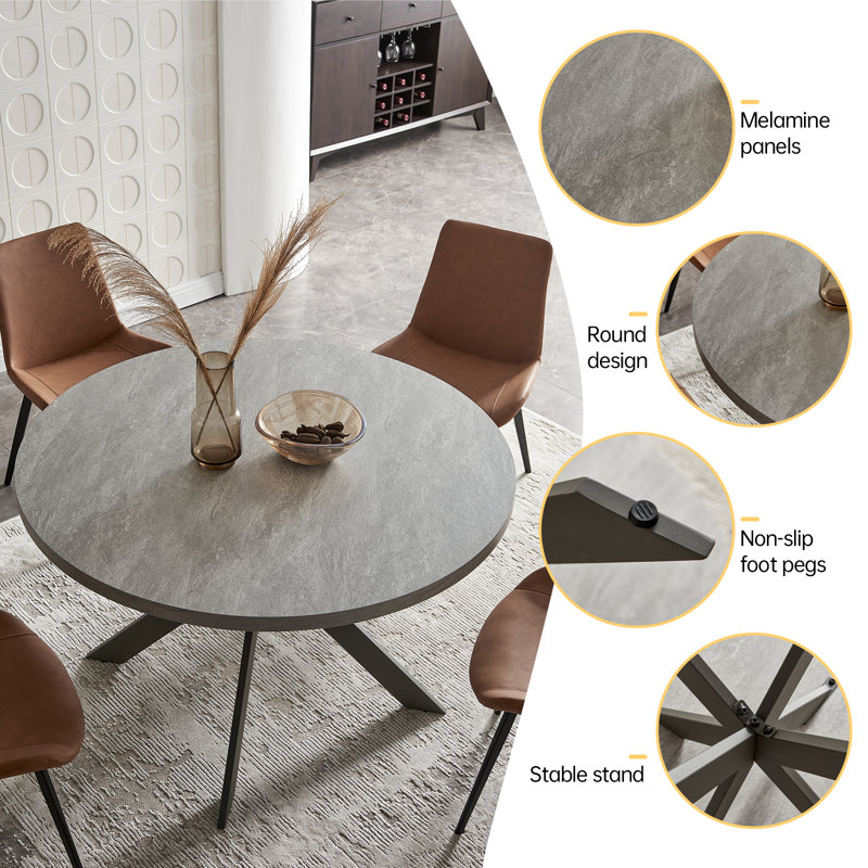 Round Dining Table Set, Brown, 3 Pieces: Table, 2 Chairs