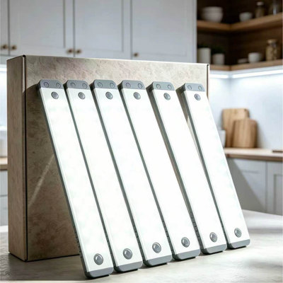 6PCS8 "Capteur de mouvement sans fil rechargeable à DEL sous l'armoire pour éclairage de cuisine 6500K