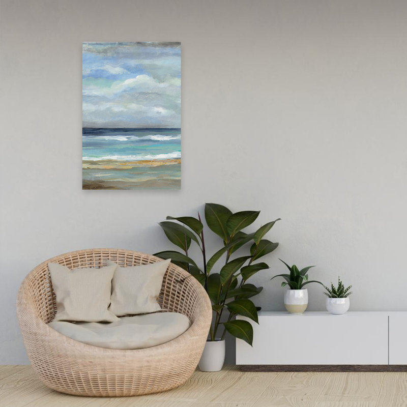 Seashore VII - plage abstraite beige bleu, H 24 po x l 16 po
