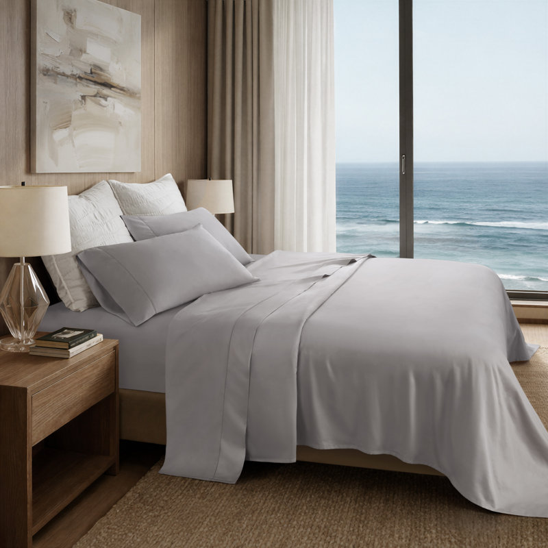 Elina Supima 4 Piece Cotton Sheet Set, Queen, Grey