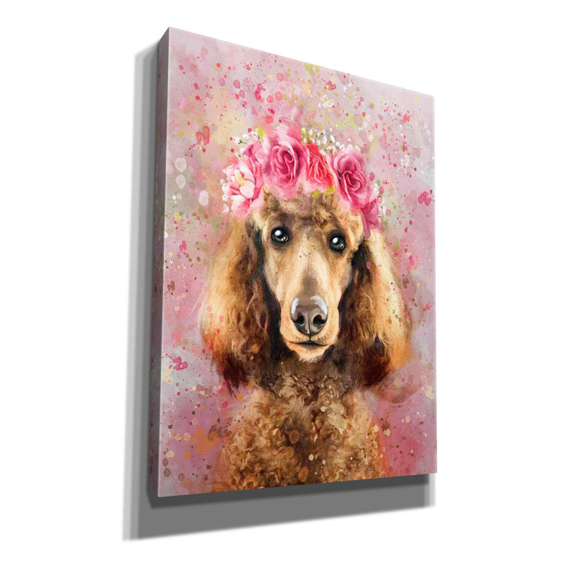«Flower Crown Poodle» par Furbaby Affiliates, art mural sur toile, H 54 po x l 40 po x P 1,5 po