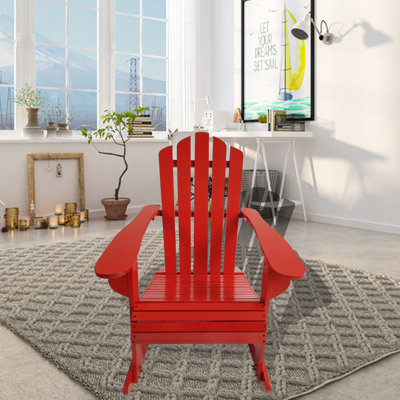 Reclining Wooden Outdoor Rocking Adirondack Chair, Patio Accent Chair