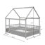 Lit double en bois gris avec toit de maison charmante et barrière de sécurité en bois