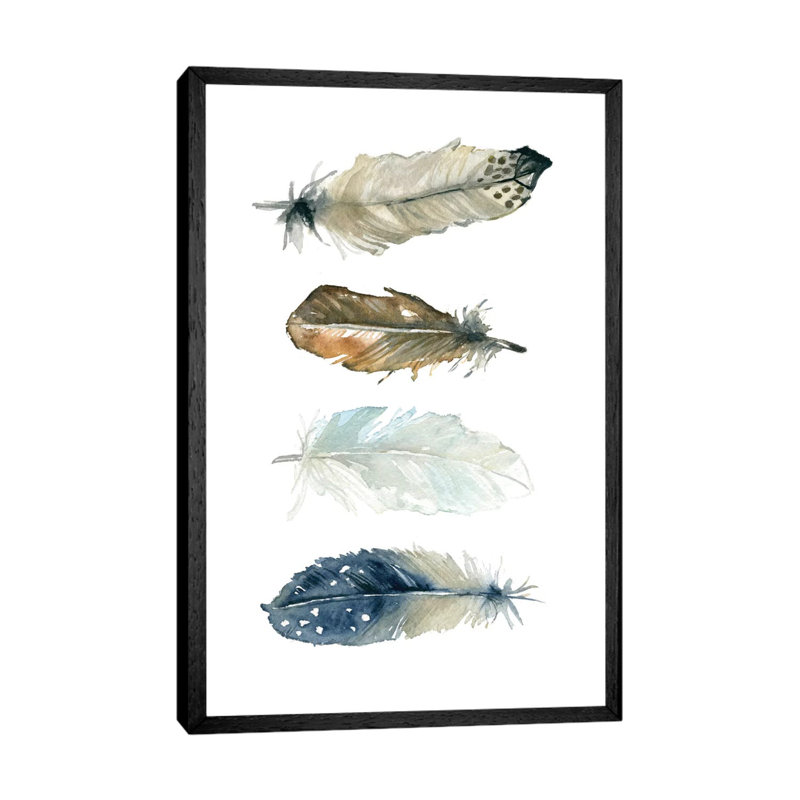 Feather Collection I by Carol Robinson - Painting on Canvas, 101.6 cm H x 66.04 cm W, Black Framed Canvas