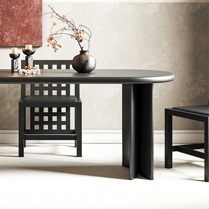 Simple ash solid wood dining table, Black, 29.53"H x 55.12"L x 27.56"W, Black