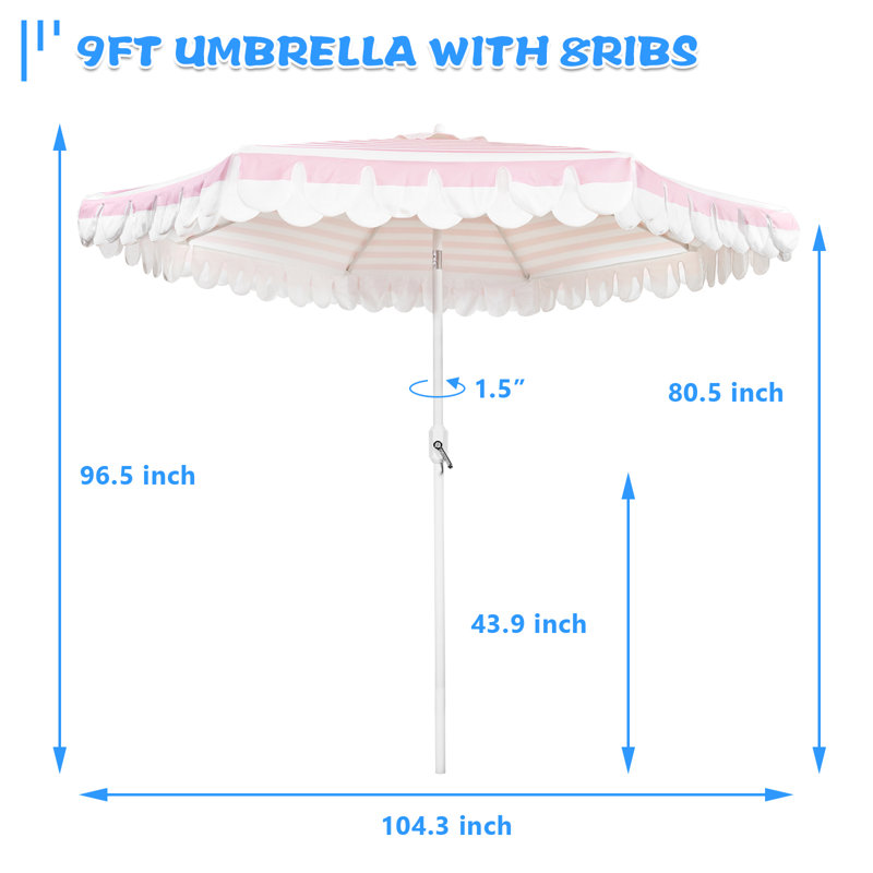 Parasol Adahir 108 avec contrepoids inclus, Rose/Blanc, Blanc