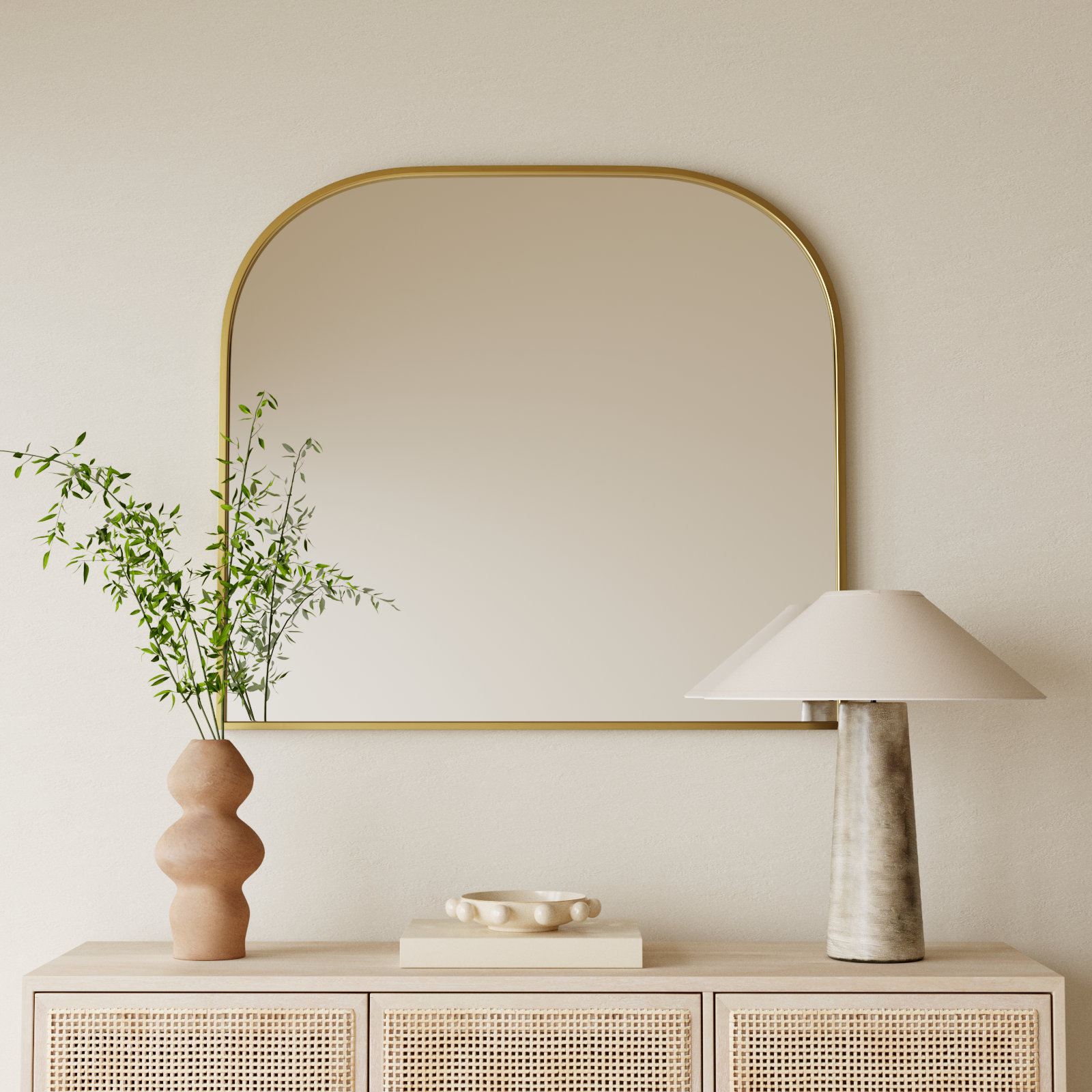 Sabine Metal Wide Arch Wall Mirror, Brass, 38" x 42"