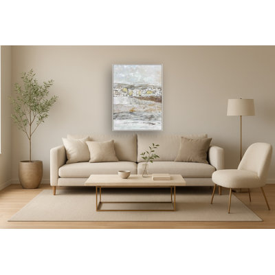 Art texturé sur toile de paysage de pierre texturée Serenity - 36 po x 48 po - Cadre argent champagne