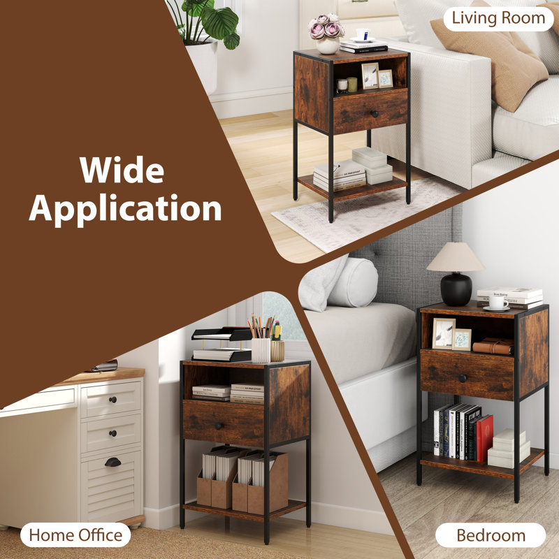 40cm W Metal Bedside Table
